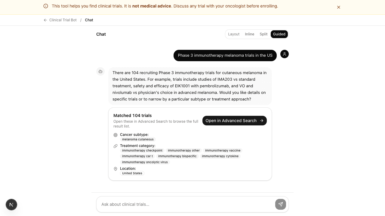 Chat guided with filter summary card